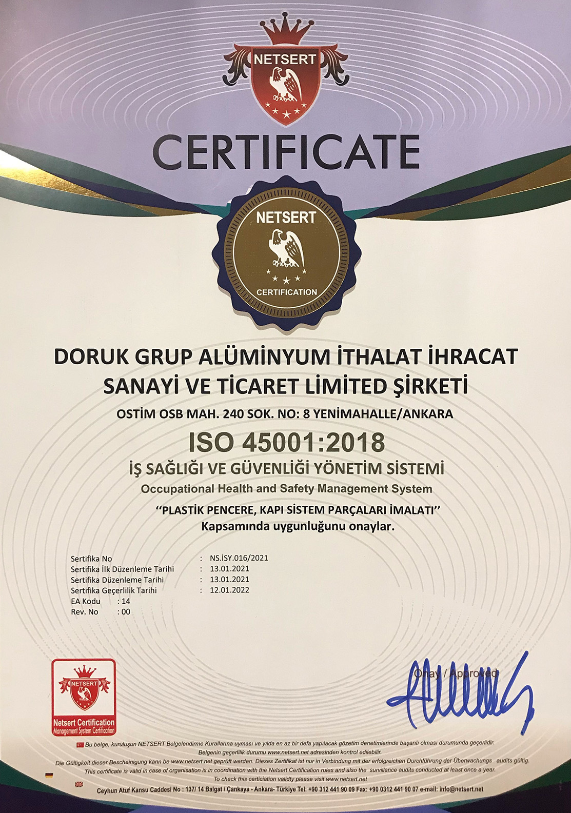 Doruk Grup ISO Sertifika